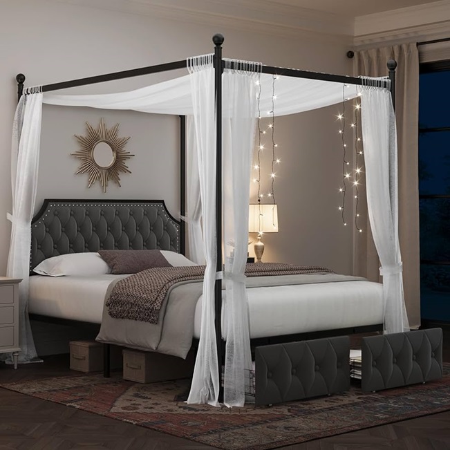 a canopy queen bed